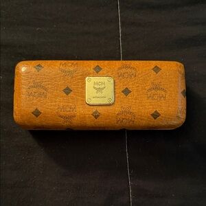 MCM Tan Monogram Eyeglass Case with Gold Accent